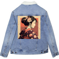 Japanese Women Looks At Camera Unisex Sherpa-lined Denim Jacket | Artistshot