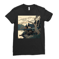 Beautiful House By The River Painting Ladies Fitted T-shirt | Artistshot