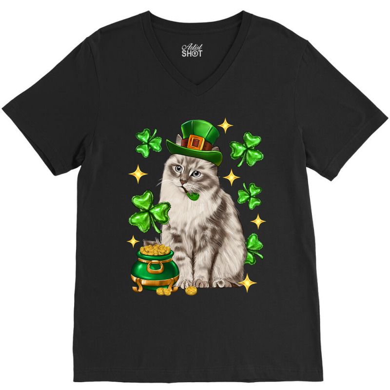 St. Patrick's Day Siberian Cat V-Neck Tee by enoddigitalart@gmail.com | Artistshot