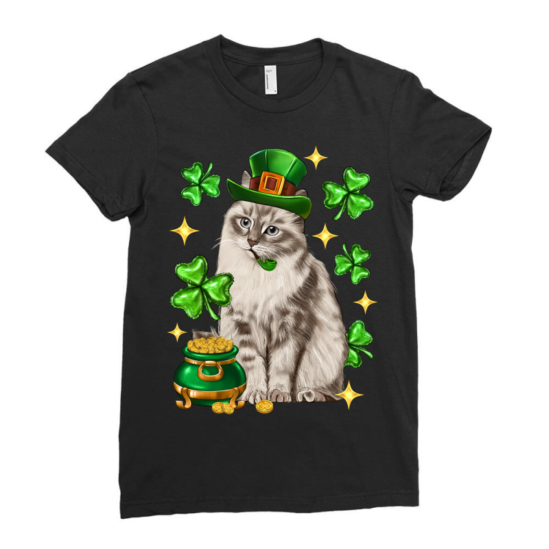 St. Patrick's Day Siberian Cat Ladies Fitted T-Shirt by enoddigitalart@gmail.com | Artistshot