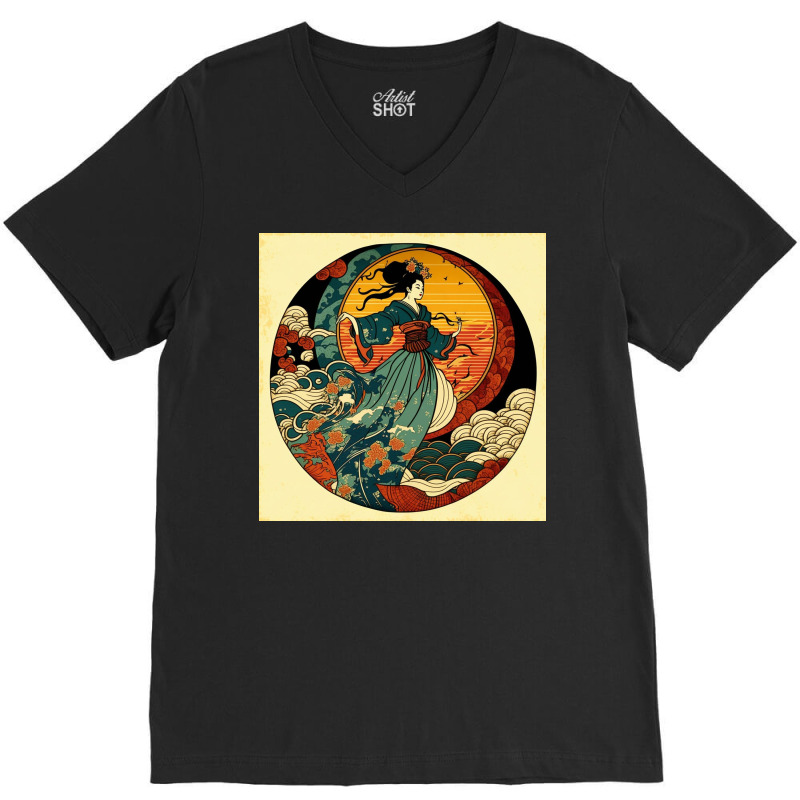 Woman Dancing In Ocean V-Neck Tee by Creative Corner | Artistshot