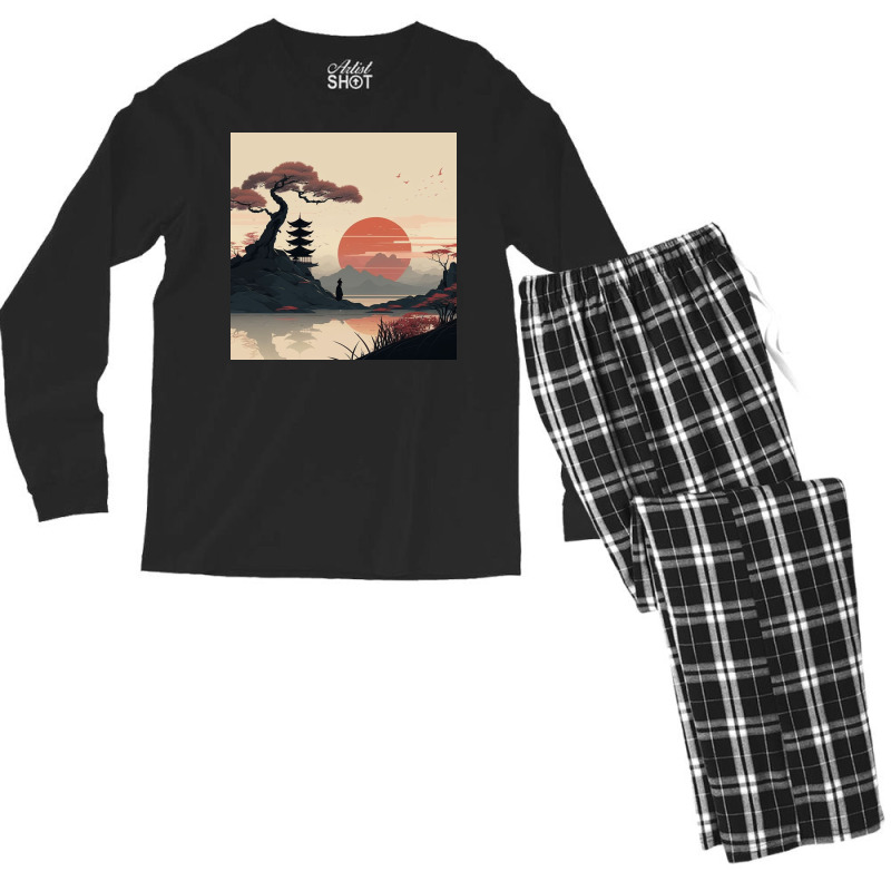 Silhouette Of Relaxed Man On River Men's Long Sleeve Pajama Set | Artistshot