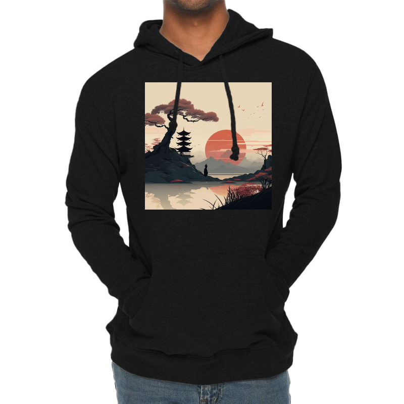 Silhouette Of Relaxed Man On River Lightweight Hoodie | Artistshot