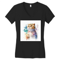 Cat Looking Up With Watercolor Women's V-neck T-shirt | Artistshot