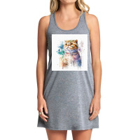 Cat Looking Up With Watercolor Tank Dress | Artistshot