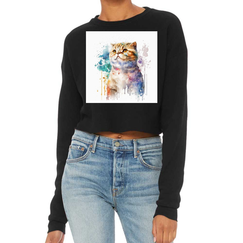 Cat Looking Up With Watercolor Cropped Sweater by Creative Corner | Artistshot