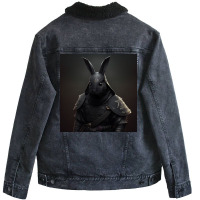 Black Rabbit Looks At Camera Unisex Sherpa-lined Denim Jacket | Artistshot