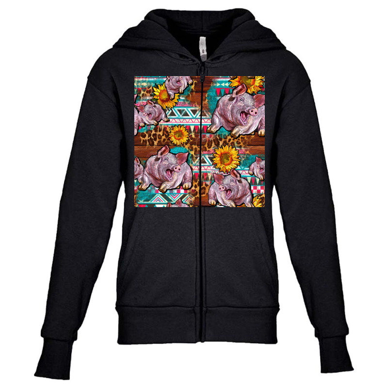 Western Landrace Pig With Sunflowers Seamless Youth Zipper Hoodie by FaDigitalArtStudio | Artistshot