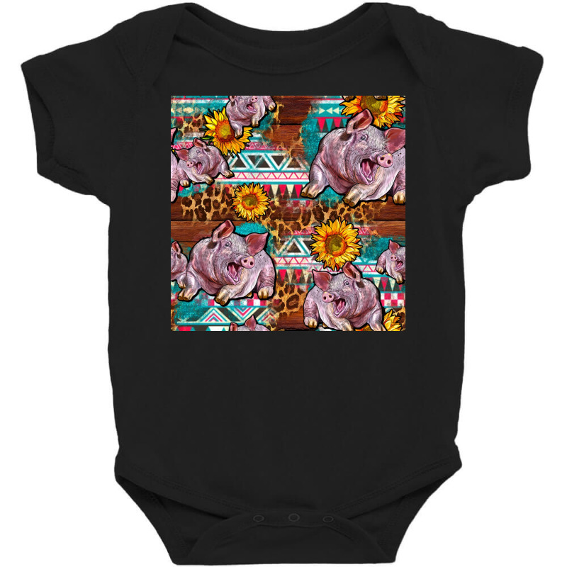 Western Landrace Pig With Sunflowers Seamless Baby Bodysuit by FaDigitalArtStudio | Artistshot