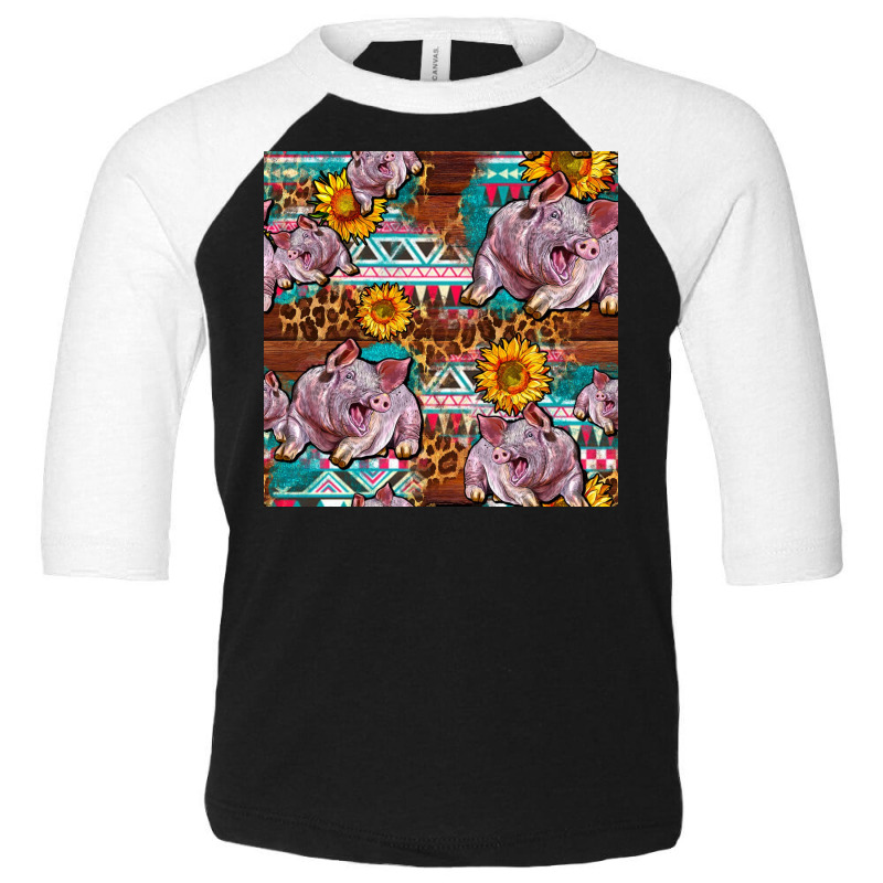 Western Landrace Pig With Sunflowers Seamless Toddler 3/4 Sleeve Tee by FaDigitalArtStudio | Artistshot