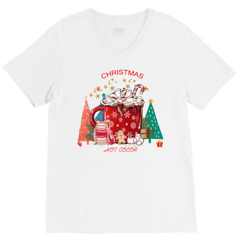 Christmas Hot Cocoa Sblimation T Shirts Merry Chri V-neck Tee | Artistshot