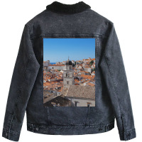 Dubrovnik Old Town Sky Line With Bell Tower Unisex Sherpa-lined Denim Jacket | Artistshot