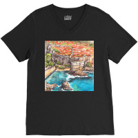 Dubrovnik Croatia   Ink And Watercolor Illustratio V-neck Tee | Artistshot