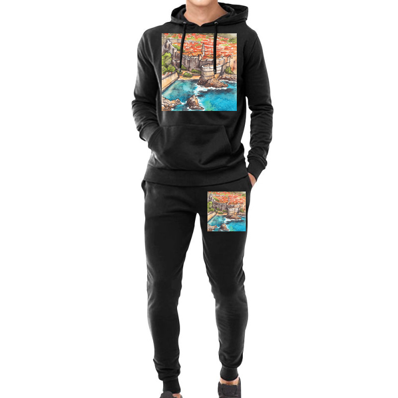 Dubrovnik Croatia   Ink And Watercolor Illustratio Hoodie & Jogger set by alcapethaty | Artistshot