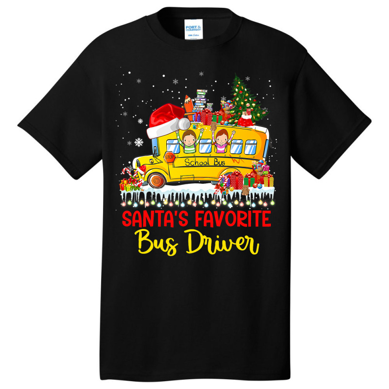 Santas Favorite School Bus Driver Christmas Lights Basic T-shirt by SweetCurl | Artistshot