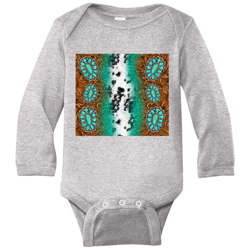 Tooled Leather Cowhide With Gemstone Tumbler Long Sleeve Baby Bodysuit | Artistshot