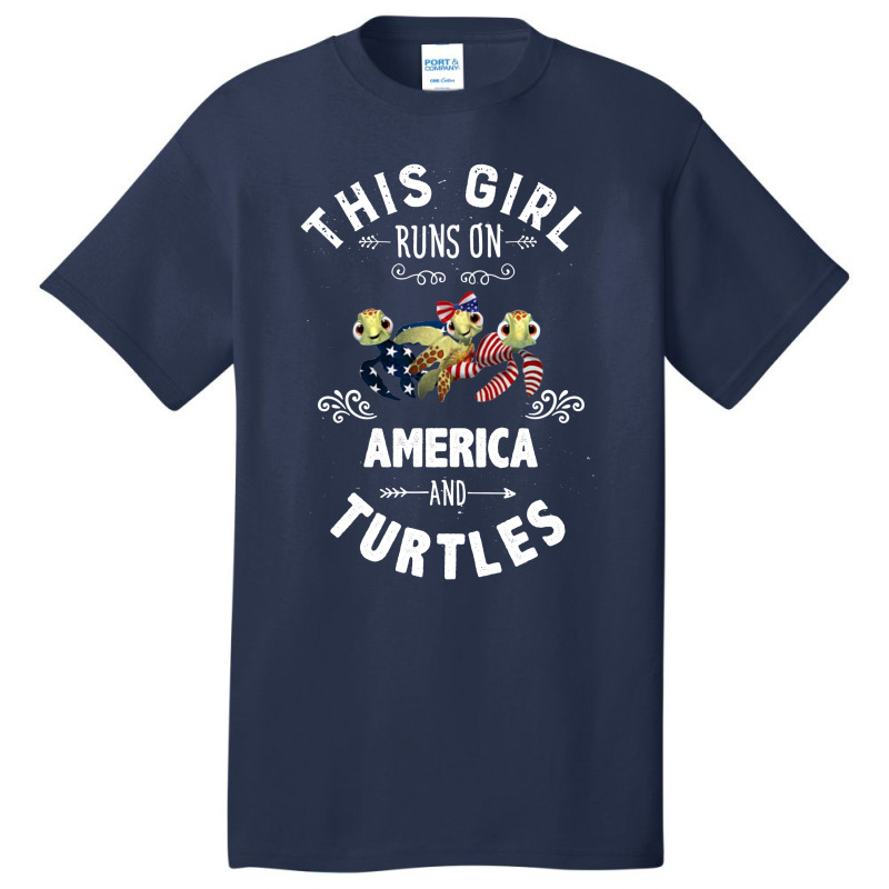 This Girl Runs On America And Turtles American Flag Patriotic 4th Of J Basic T-shirt by hoainv | Artistshot