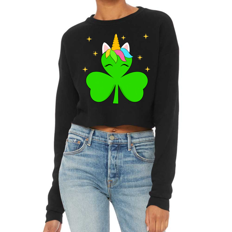 St Patrick Day Shamrock Unicorn Face Funny Costume Cropped Sweater by BreydenKhoury | Artistshot