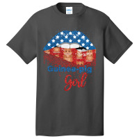 Guinea Pig Girl Pretty American Flag Sexy Biting Lip 4th Of July Usa A Basic T-shirt | Artistshot