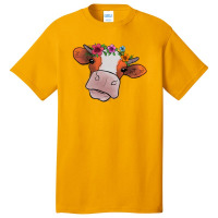 Cow With Flowers Basic T-shirt | Artistshot