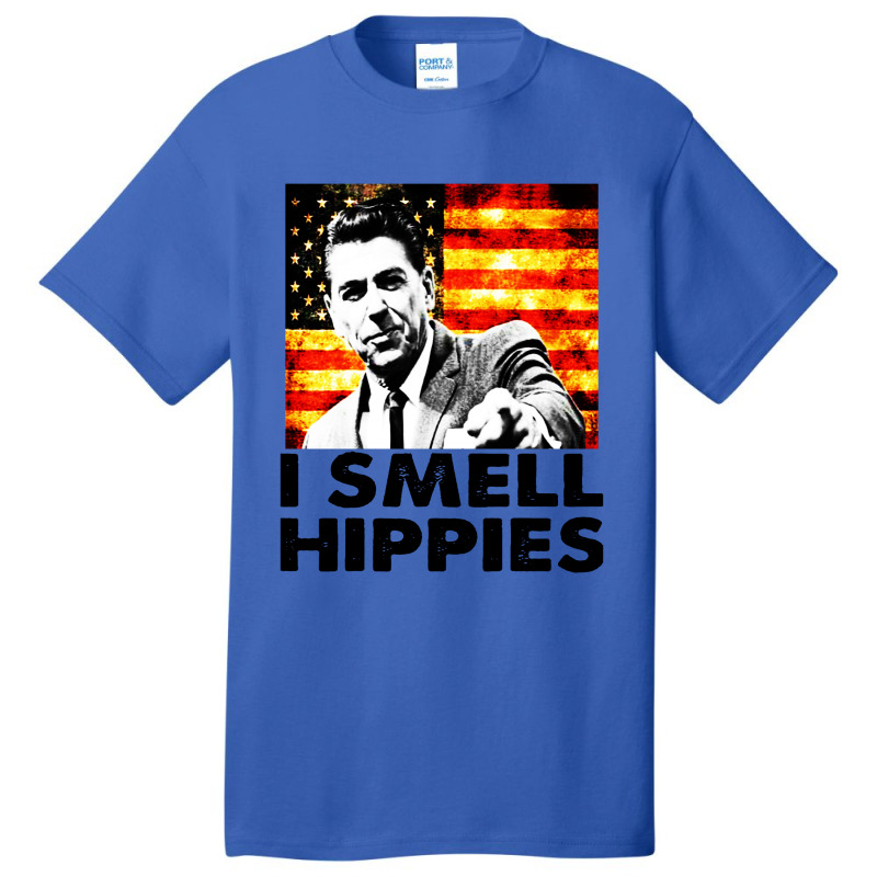 I Smell Hippies   Funny Ronald Reagan Conservative Basic T-shirt by mirazjason | Artistshot