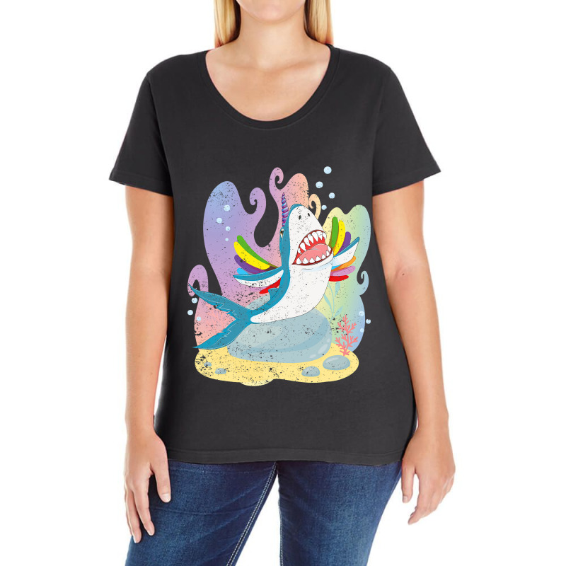 Sharkicorn Cute Ocean Animal Magical Shark Unicorn Ladies Curvy T-Shirt by MaximilianoMonroe | Artistshot