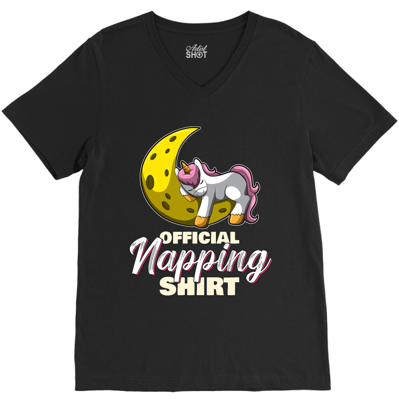 Sleeping Unicorn Nap Time Official Napping V-Neck Tee by ClementePare | Artistshot