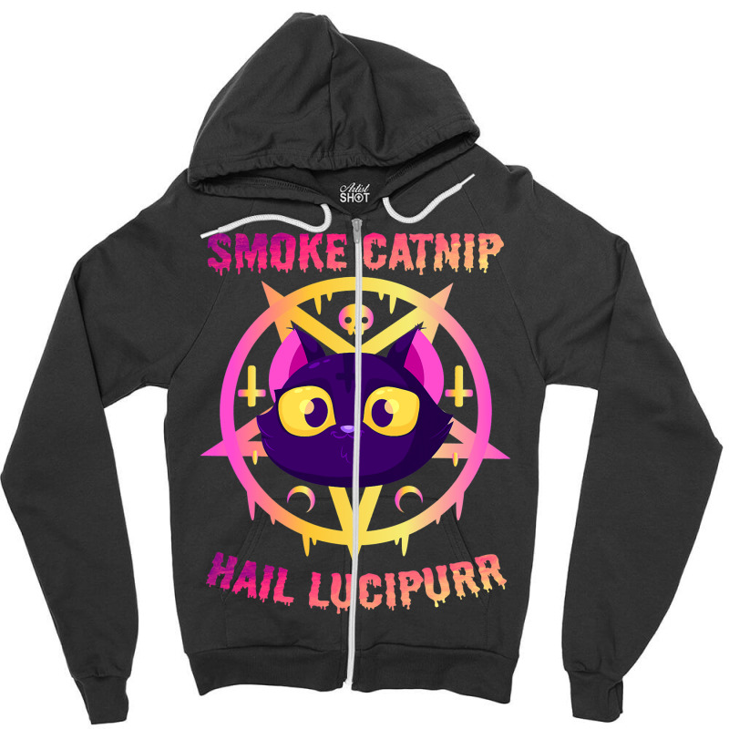 Smoke Catnip Hail Lucipurr Funny Satanic Cat Kitty Zipper Hoodie | Artistshot