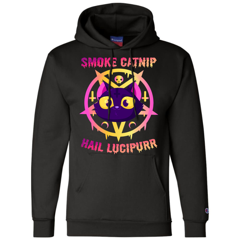 Smoke Catnip Hail Lucipurr Funny Satanic Cat Kitty Champion Hoodie | Artistshot