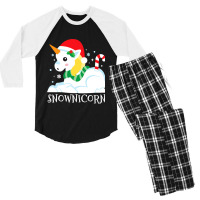 Snownicorn Unicorn Funny Cute Winter Girl Christma Men's 3/4 Sleeve Pajama Set | Artistshot