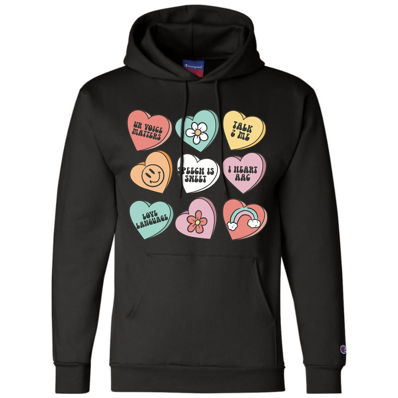 Speech Therapy Valentines Day Speechie Heart Candy Champion Hoodie by SamiaJarar | Artistshot