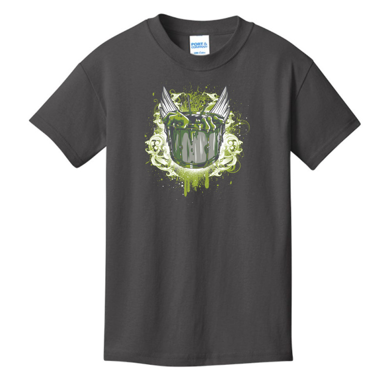 A Monster That’s Coming Out A Drum Set On A Vibrant Green Background Basic Youth T-shirt | Artistshot