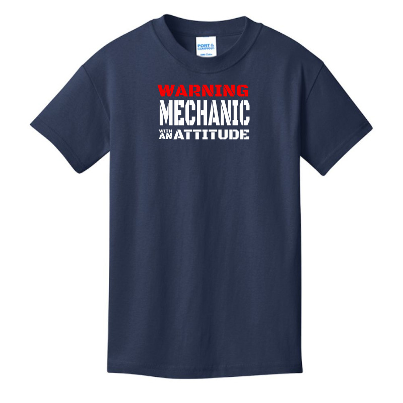 Warning Mechanic With An Attitude Basic Youth T-shirt by Farrel T-shirt | Artistshot