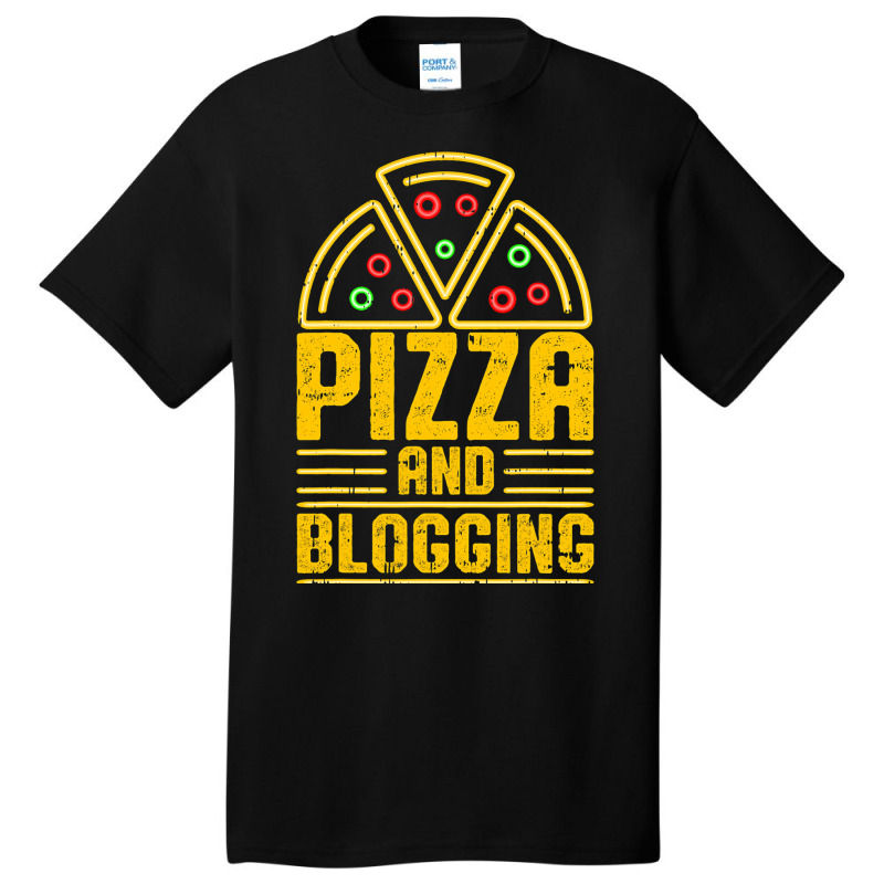 Pizza And Blogging Author Writer Book Bibliopile Basic T-shirt by MaximilianoMonroe | Artistshot