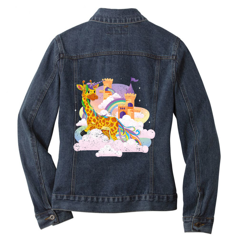 Rainbow Magical Girafficorn Africa Animal Giraffe  Ladies Denim Jacket by NouraMetcalf | Artistshot