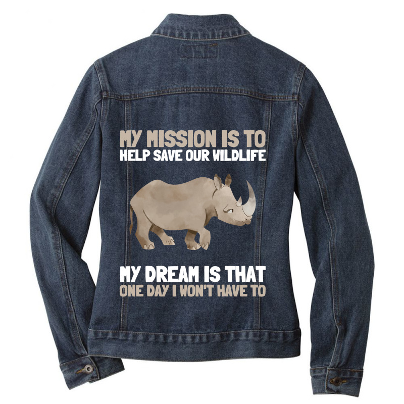 Rhinoceros Rhino Rhinocerotidae Unicorn Horn Prese Ladies Denim Jacket by BayleyMessnz | Artistshot