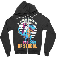 Retro I Crushed 100 Days Of School Unicorn Trex Bo Zipper Hoodie | Artistshot