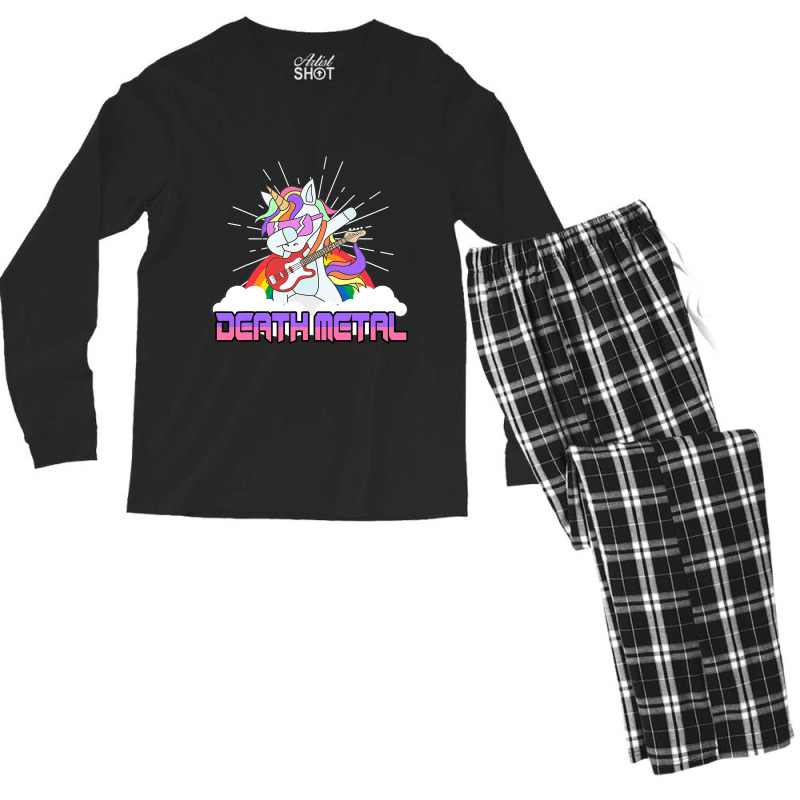 Rock Music Deat Metal Metal Unicorn Musician Guita Men's Long Sleeve Pajama Set | Artistshot