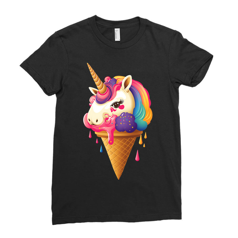 Rainbow Unicorn Ice Cream Ladies Fitted T-Shirt by RenaHetrick | Artistshot