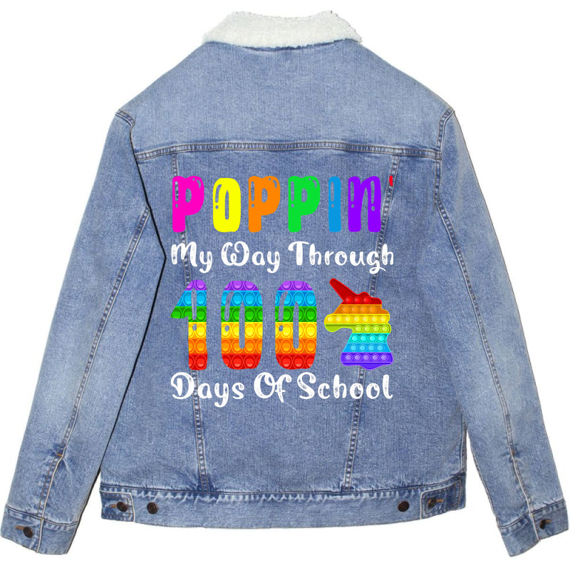 Poppin My Way Through 100 Days Of School Unicorn P Unisex Sherpa-lined Denim Jacket | Artistshot