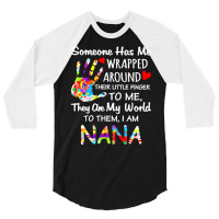 Autism Nana T  Shirt Wrapped Around Their Little Finger Autism Nana T 3/4 Sleeve Shirt | Artistshot