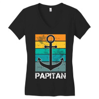 Captain Papa Fathers Day Retro Boat Anchor Sailor  Women's V-neck T-shirt | Artistshot