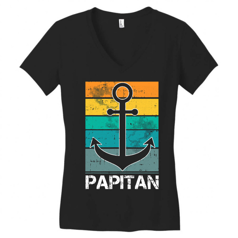 Captain Papa Fathers Day Retro Boat Anchor Sailor  Women's V-Neck T-Shirt by GiovayPool | Artistshot