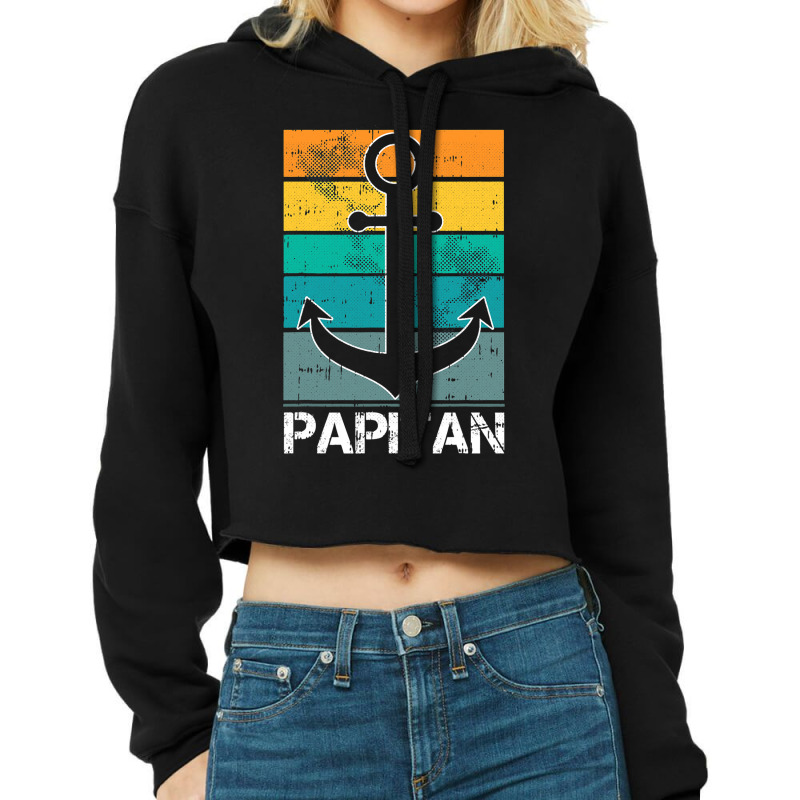 Captain Papa Fathers Day Retro Boat Anchor Sailor  Cropped Hoodie by GiovayPool | Artistshot