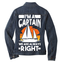 Captain Sailing Boat Boater Sailor Captain 4 Ladies Denim Jacket | Artistshot