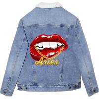 Aries Girl Juicy Lips Gold Chain Astrology Zodiac  Unisex Sherpa-lined Denim Jacket | Artistshot