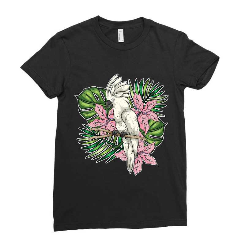 Bird Animal Birding Cockatoo Lover Exotic Flowers  Ladies Fitted T-Shirt by Vibrantora | Artistshot