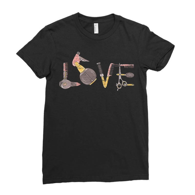 Hairstylist Gift Hairdresser Dryer Scissors Love Hairstylist T Shirt Ladies Fitted T-Shirt by men.adam | Artistshot