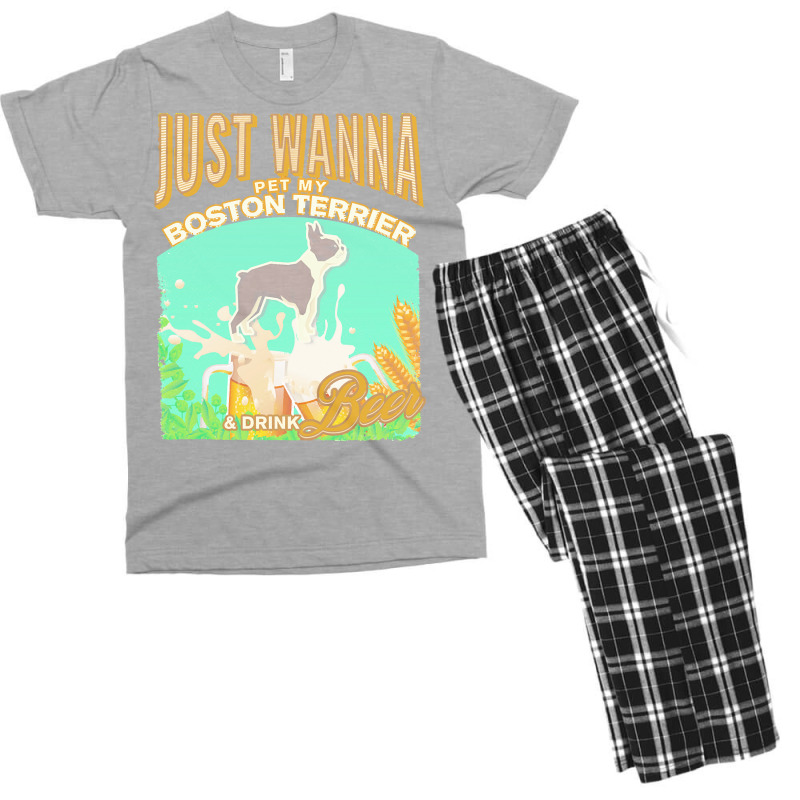 Boston Terrier T  Shirt Dog Owner, Just Wanna Pet My Boston Terrier & Men's T-shirt Pajama Set | Artistshot