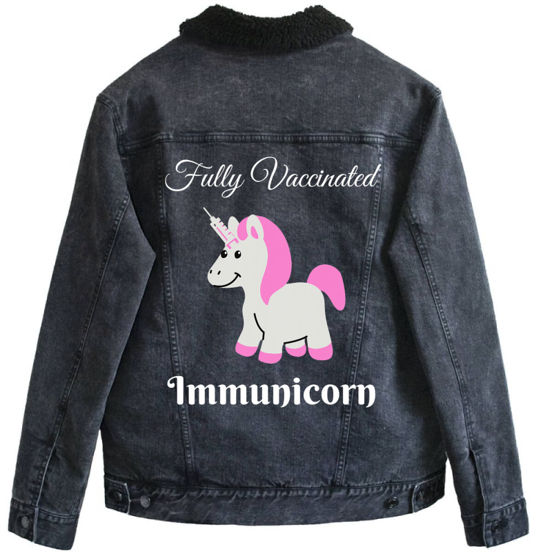 Fully Vaccinated Immunicorn Cute Unicorn Pun Pro V Unisex Sherpa-Lined Denim Jacket by CharleaPeguer | Artistshot